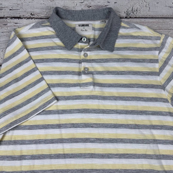 Linksoul Other - Linksoul Men's Medium Golf‎ Polo Short Sleeve Shirt Striped Yellow Gray